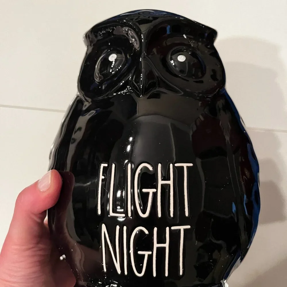 Rae Dunn FLIGHT NIGHT Black Owl Ceramic Figure Halloween Fall Decor NIB Magenta‎
